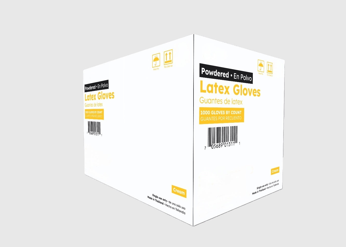 1000-count latex gloves, 4.5 mil thickness, powdered, cream color, medical exam gloves, disposable gloves for healthcare and general use