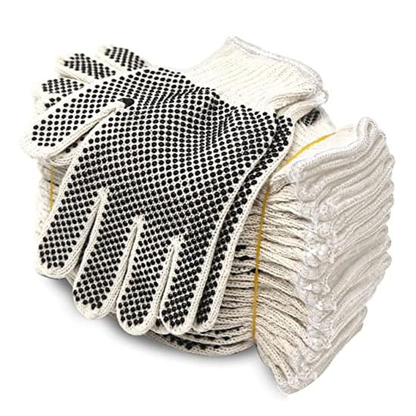2-Sided Black Dotted PVC String Knit Gloves – Durable and Non-Slip Work Gloves for Industrial and Construction Use