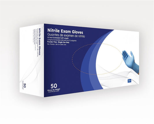 Heavy-Duty Blue Nitrile Gloves – 8.7 Mil, Chemo-Rated, 500 count, Extra Long 12-Inch Cuff for Superior Coverage and Safety.