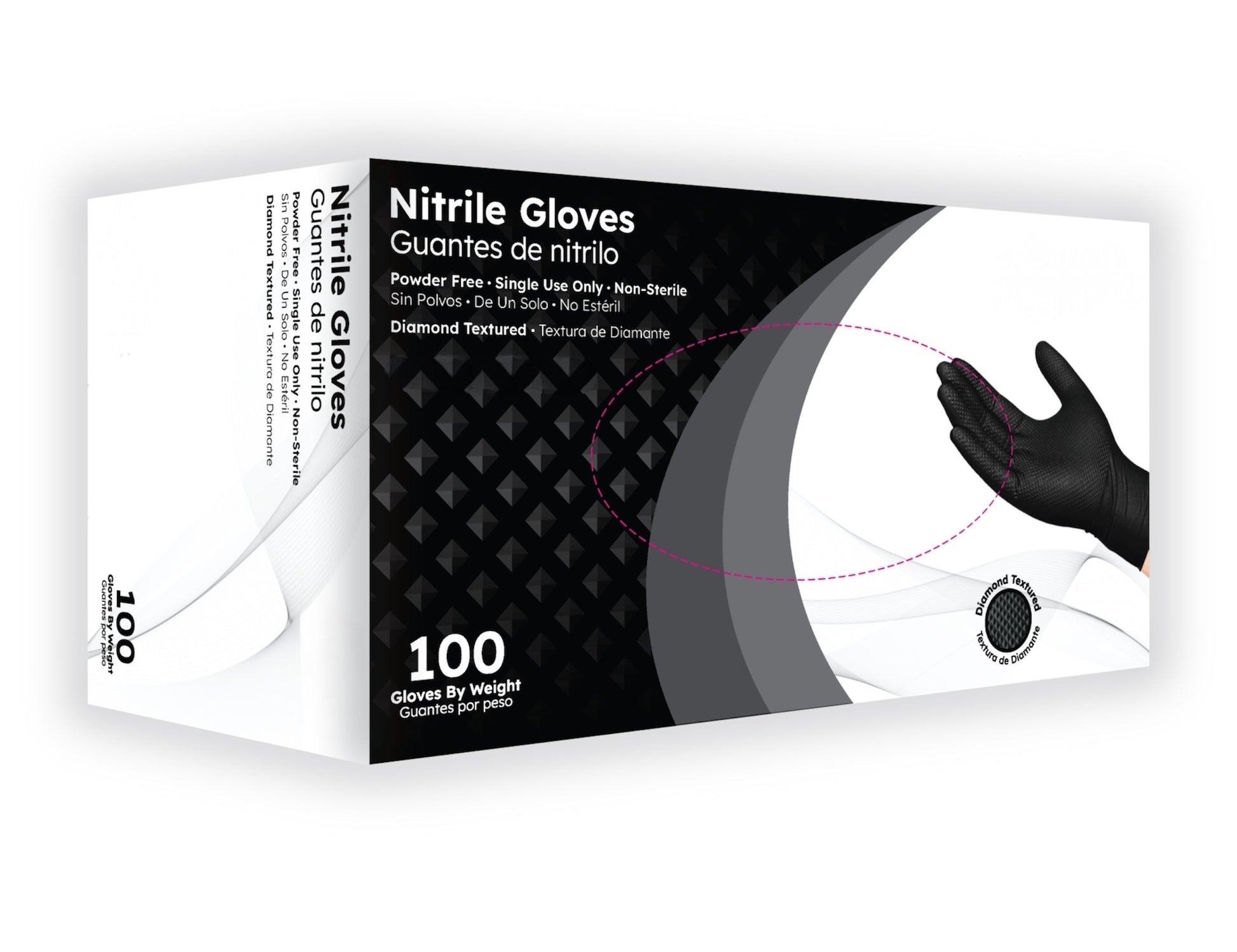 Box of Black 8 Mil Heavy-Duty Industrial Nitrile Gloves with Diamond Texture – Durable, Non-Medical, Powder-Free