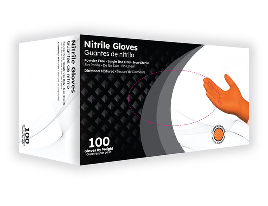 Box of Orange 8 Mil Diamond Texture Nitrile Gloves – Heavy-Duty Industrial Grade, Powder-Free, Durable Grip