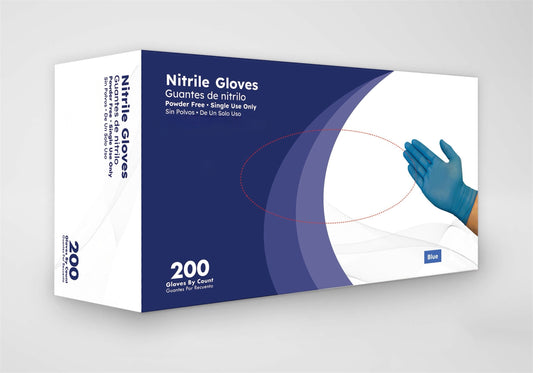 Box of 200 Blue Nitrile Powder-Free Gloves - 3.0 Mil Thickness - Non-Latex, Disposable Exam Gloves