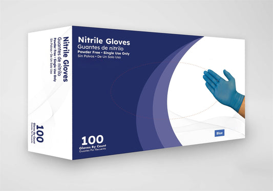Box of 100 Blue Nitrile Powder-Free 3.0 Mil Gloves – latex-free, durable, and ideal for food handling, cleaning, and industrial applications.