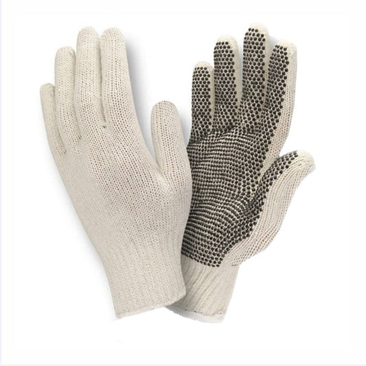 1-Sided Black Dotted PVC String Knit Gloves for enhanced grip and protection

