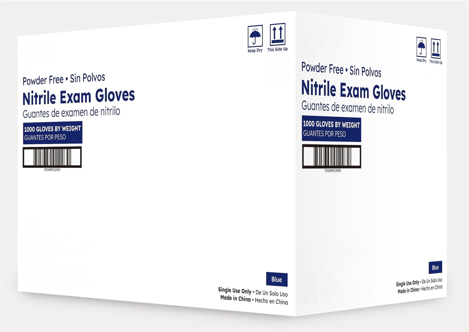 Case of 1000 blue nitrile exam gloves, 6 mil thick, latex-free, powder-free, medical-grade disposable gloves for professional and industrial use.